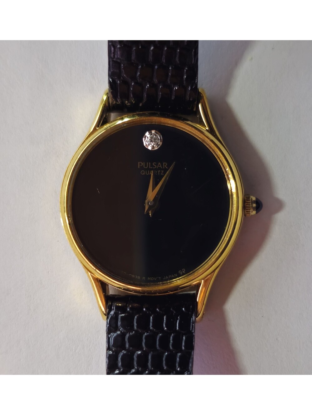 Vintage Pulsar Quartz Watch Y150-0A70 Women Gold Tone Black Diamond New Battery